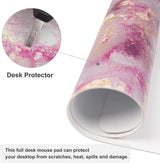 Large Mouse Pad, Cute Pink Desk Mat for Desktop, Women Girls PU Leather Waterproof Gaming, Rose Gold Marble Computer PC Laptop Protector Writing Pads for School Office Home 31.5" X 15.7"