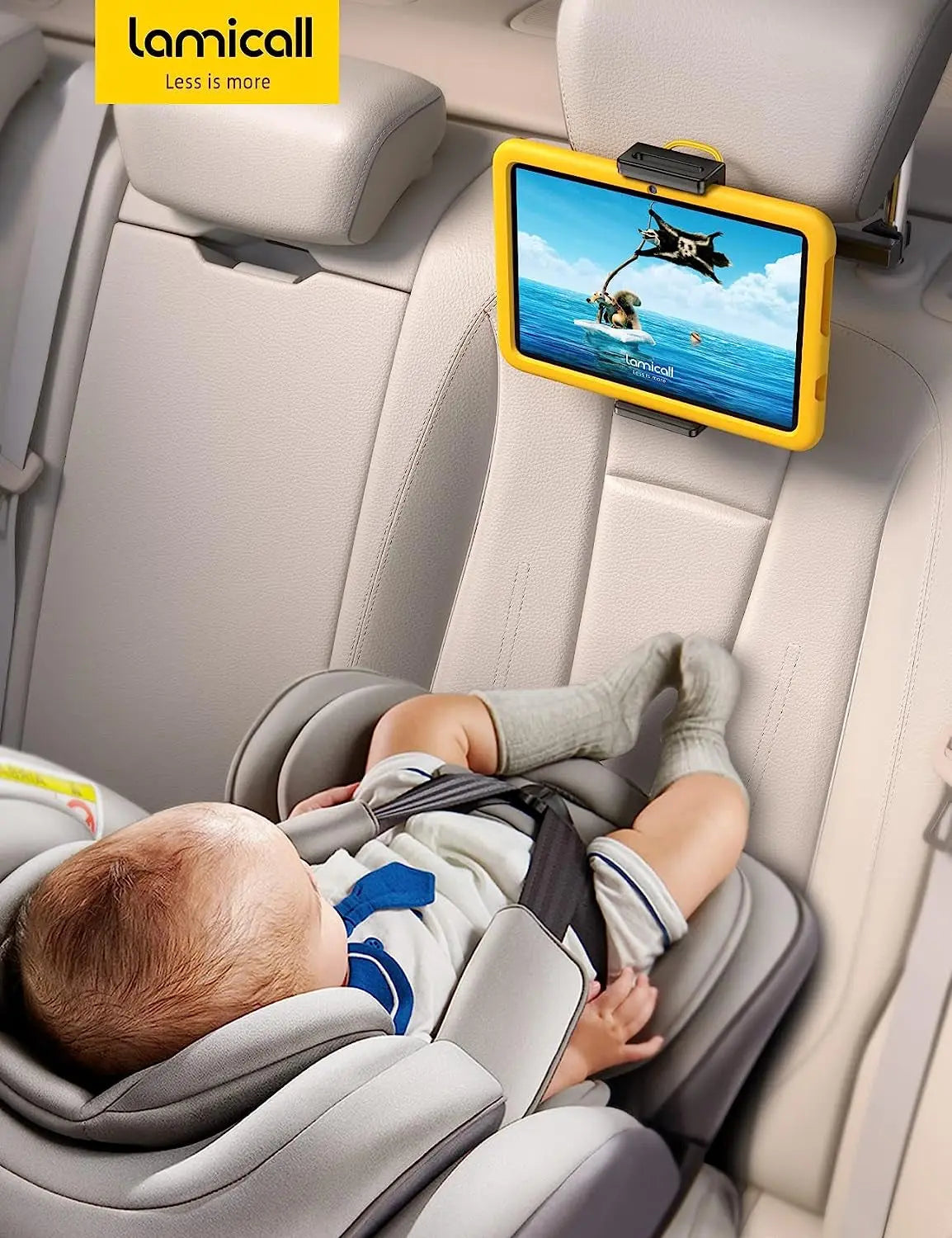 Car Tablet Headrest Holder - Car Back Seat Headrest Tablet Mount Stand for Kids, Road Trip Essentials, Compatible with Ipad Pro Air Mini, Galaxy Tab, Other 5.5 to 8.6" Wide Devices, Black