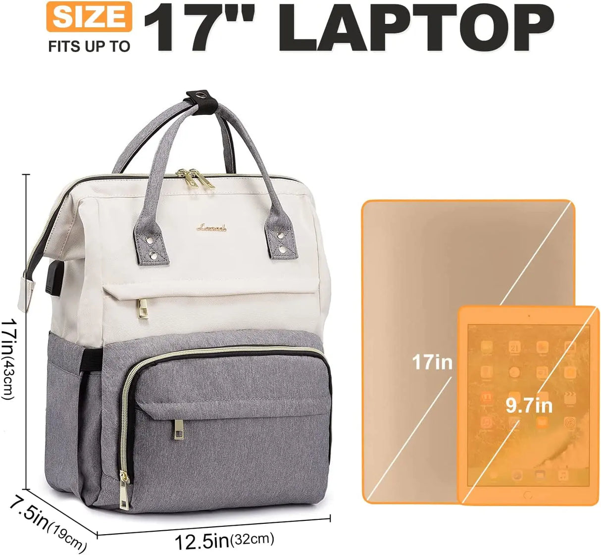 Laptop Backpack for Women Fashion Business Computer Backpacks Travel Bags Purse Doctor Nurse Work Backpack with USB Port, Fits 17-Inch Laptop Beige Grey