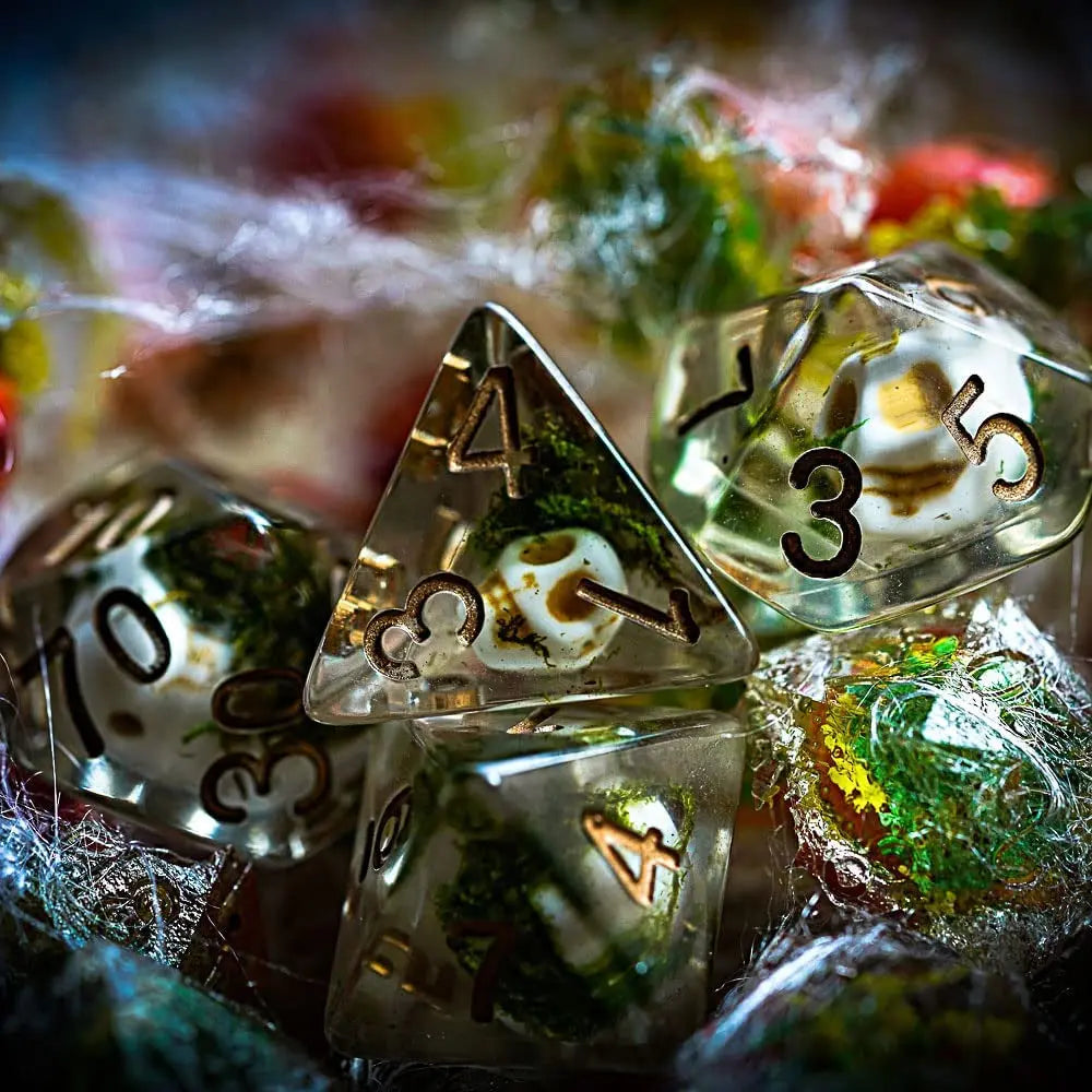 7-Die DND Dice Set, Polyhedral Dice Set for Dungeons and Dragons, D&D Skull Dice for RPG MTG Table Games, D and D Dice Set (Skull-Seaweed)