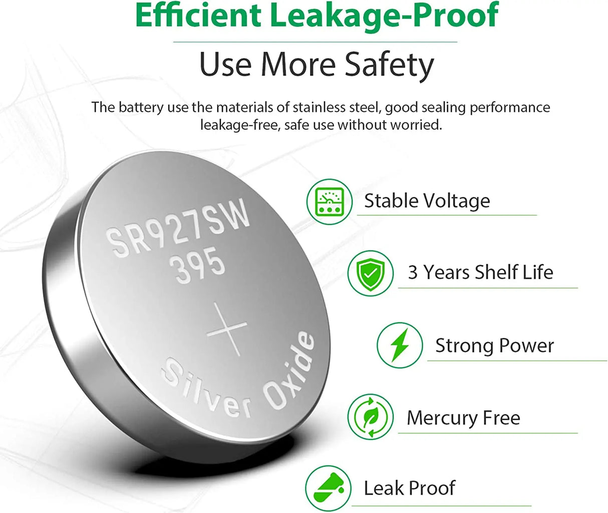 10 Pack 395 SR927SW 399 Watch Battery,Long-Lasting & Leak-Proof,High Capacity Silver Oxide 1.55V Button Cell Batteries for Watch