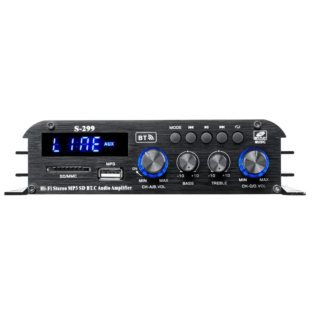 1600W Bluetooth Audio Power Amplifier, 4.1 Channel Support 2 Pairs Speakers 1 Subwoofer, Wireless Hifi Stereo Receivers for Home & Car
