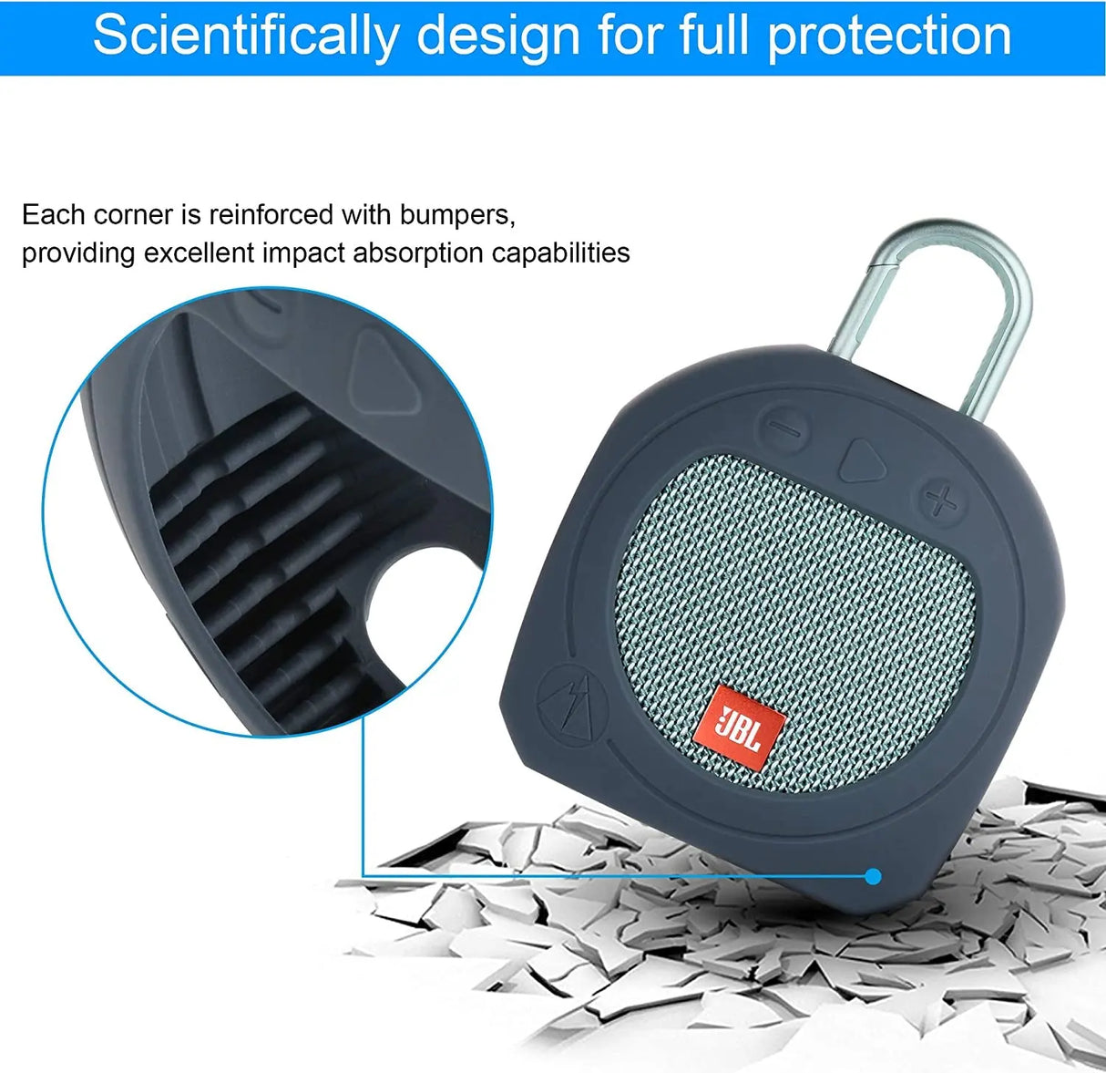 Protective Silicone Stand up Carrying Case for JBL Clip 3 Waterproof Portable Bluetooth Speaker(Blue)