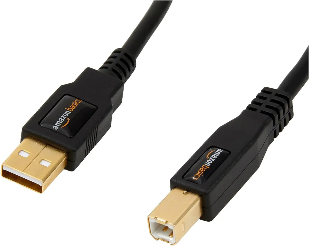 USB-A to USB-B 2.0 Cable for Printer or External Hard Drive, Gold-Plated Connectors, 6 Foot, Black