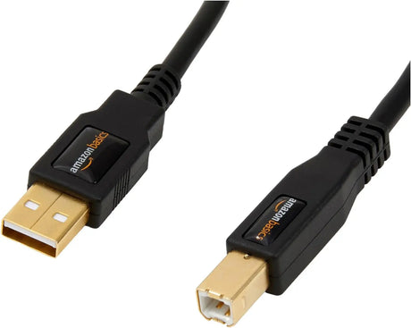 USB-A to USB-B 2.0 Cable for Printer or External Hard Drive, Gold-Plated Connectors, 6 Foot, Black