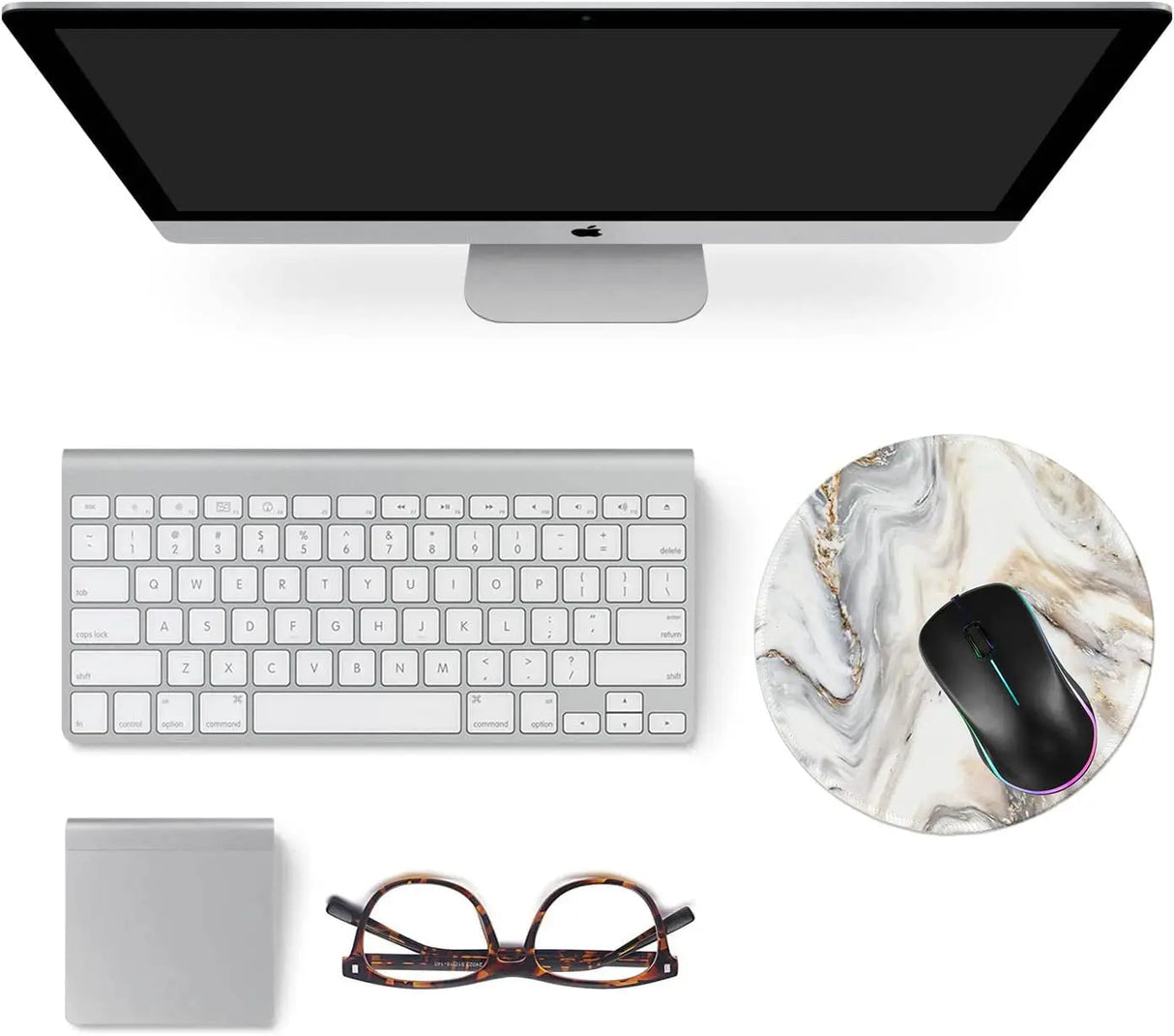 Mouse Pad,Anti Slip Rubber round Mousepads Desktop Notebook Mouse Mat with Stitched Edge for Working and Gaming (Marble Grey B)