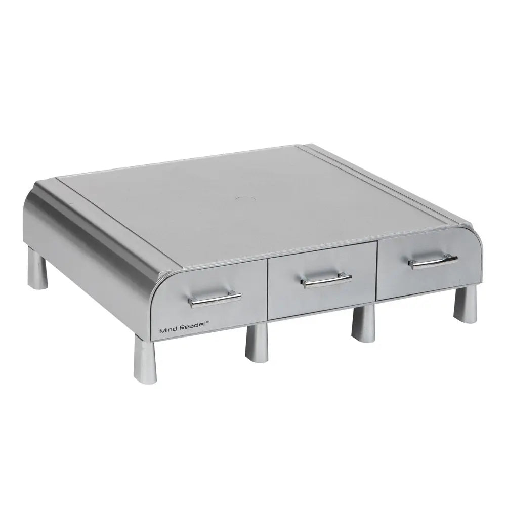 Plastic PC, Laptop Imac, Monitor Stand with Three Drawer Desk Organizer, Silver