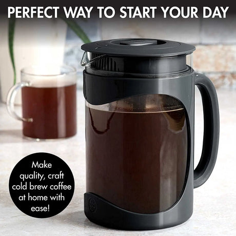Burke Deluxe Cold Brew Iced Coffee Maker, Comfort Grip Handle, Durable Glass Carafe, Removable Mesh Filter, Perfect 6 Cup Size, Dishwasher Safe, 1.6 Qt, Black
