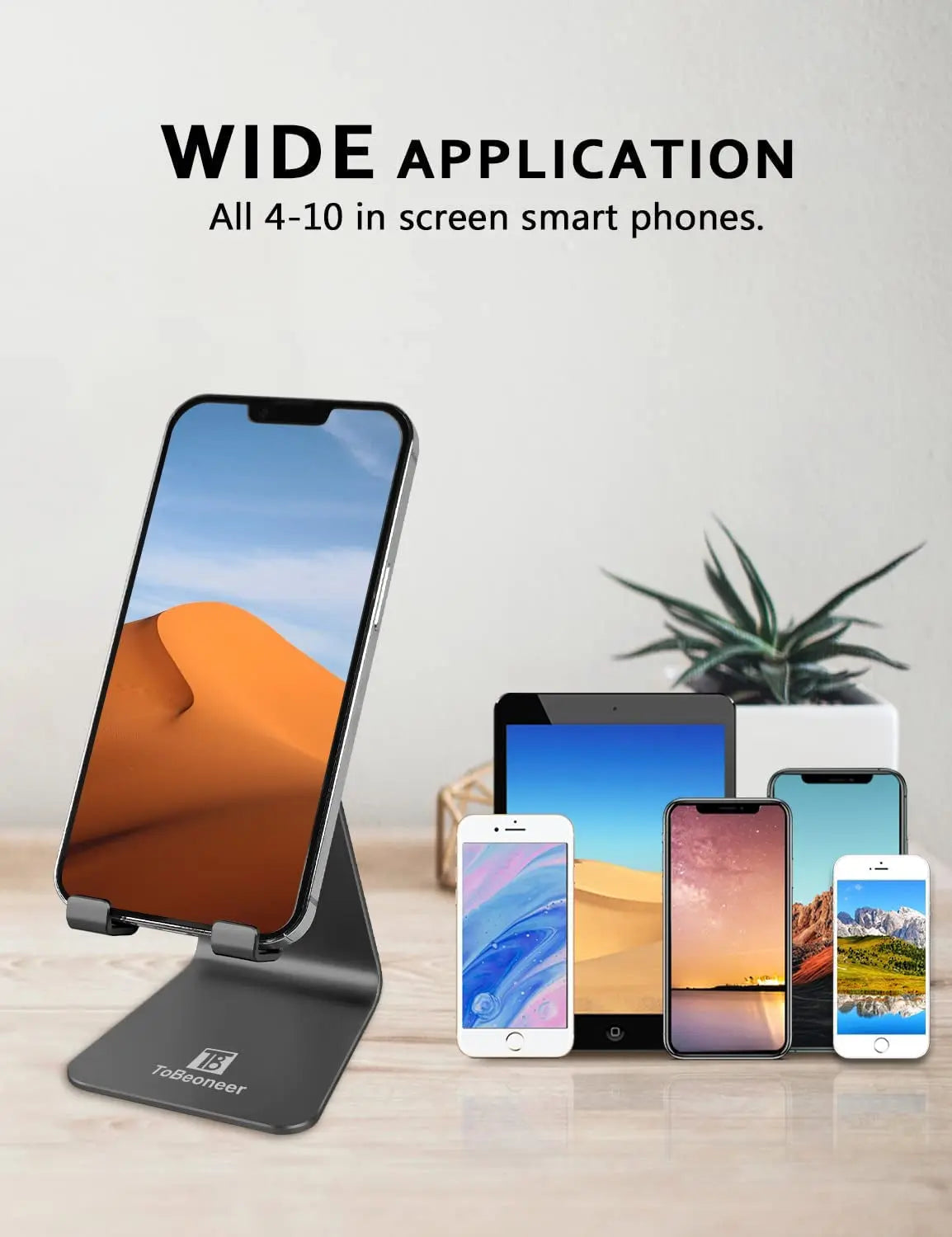 Adjustable Cell Phone Stand Desktop Phone Holder, Aluminum Desk Stand Cradle Dock for Iphone 13 12 Mini 11 Xr Xs Max 8 7 6 6S plus Samsung Huawei All Smartphones (Black)