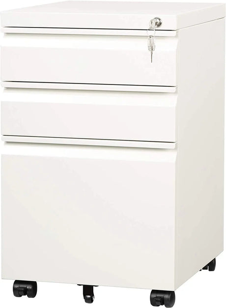 3-Drawer Mobile File Cabinet (Under Office Desk), Assembled except Casters, Fits Letter/Standard Sizes, White
