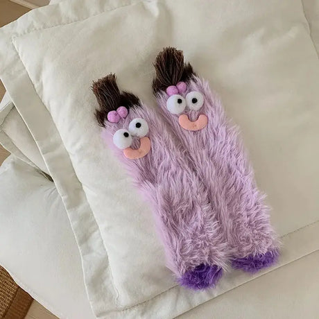 Winter Coral Velvet Socks Funny 3D Cartoon Girls Thickened Warm Socks Home Parent-Child Stockings Floor Sleeping Socks for Kids