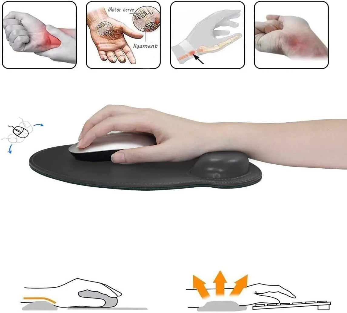 Ergonomic PU Leather Mouse Pad with Wrist Support,Comfort Memory Foam,Waterproof Surface，Non- Slip Rubber Base for Computer Laptop & Mac,Lightweight Rest for Home,Office & Travel (Black)