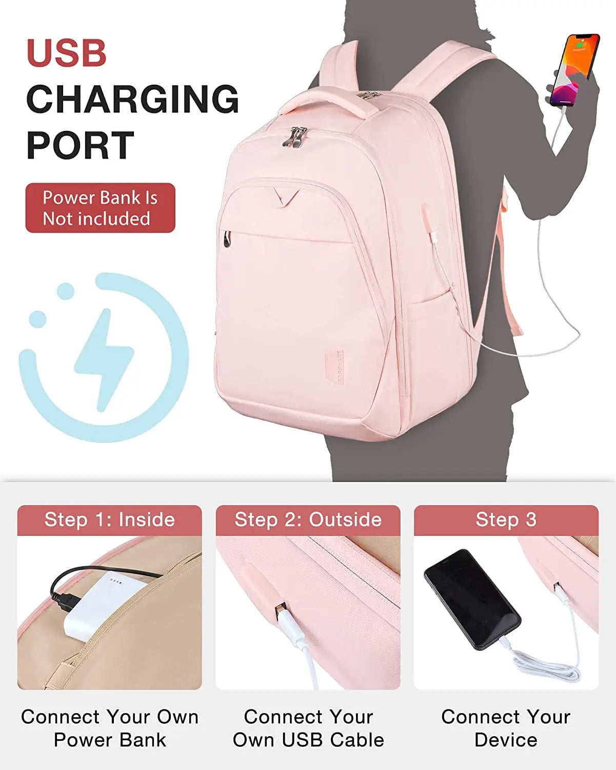 Travel Laptop Backpack Women 17.3 Inch Laptop Backpack Water Resistant Casual Daypack Large Backpack for Business Work Computer Backpack College Bookbag Women Pink