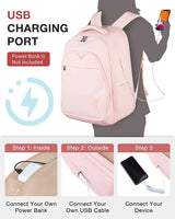 Travel Laptop Backpack Women 17.3 Inch Laptop Backpack Water Resistant Casual Daypack Large Backpack for Business Work Computer Backpack College Bookbag Women Pink
