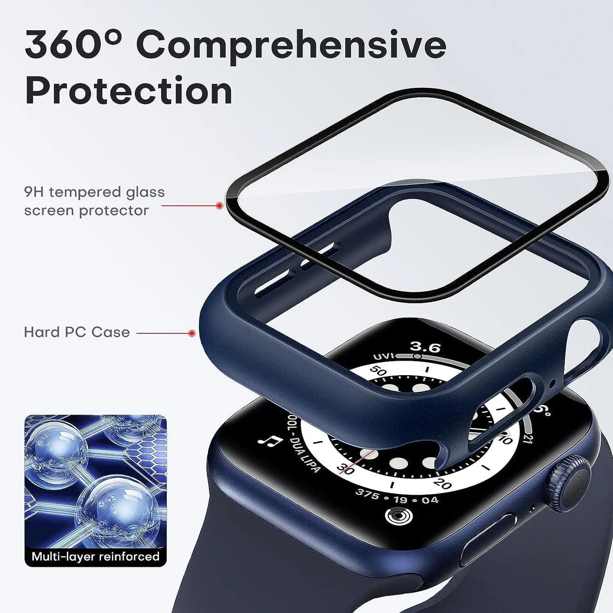 2 Pack Hard Case Designed for Apple Watch Se/Series 6/5/4 44Mm with 9H Tempered Glass Screen Protector, [Touch Sensitive] [Full Coverage] Slim Bumper Protective Cover 44Mm, Blue