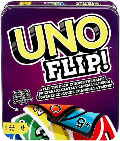 UNO FLIP! Family Card Game, with 112 Cards in a Sturdy Storage Tin, Great for 7 Year Olds and up (Amazon Exclusive)