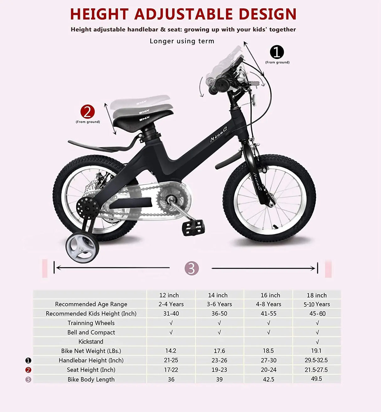 Training Wheel Bike, Kids Bike Boys Girls, BMX Mountain with Dual Disc Brake 12-14-16-18 Inch