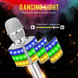 Wireless Bluetooth Karaoke Microphone with Controllable LED Lights, 4 in 1 Portable Karaoke Machine Mic Speaker for All Smartphones, Birthday Holiday Party Gifts for Kids & Adults(Q36 Silver)