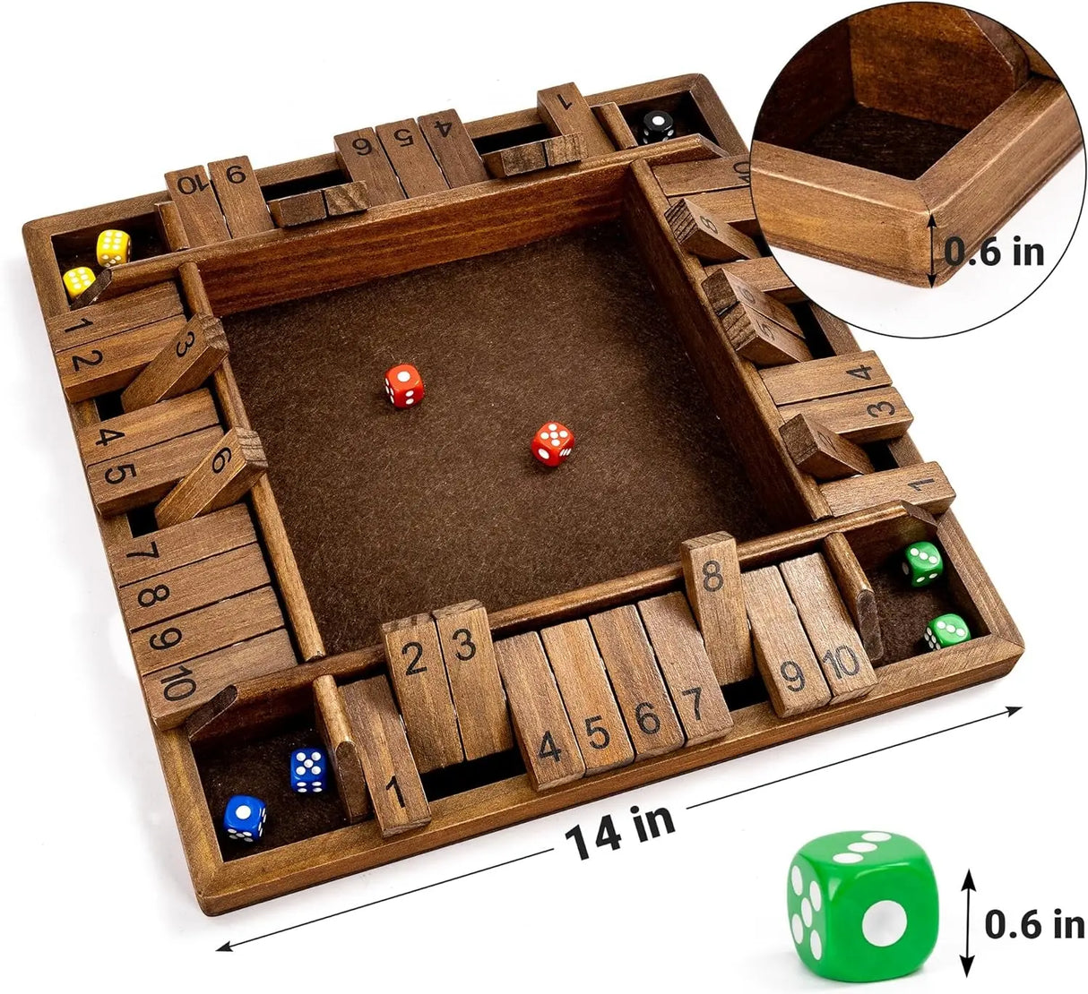 14 Inches 4-Way Board Game (2-4 Players) for Kids & Adults [Large Wooden Game, 8 Dice + Rules] Smart Addition Learning Game – Vantage Style