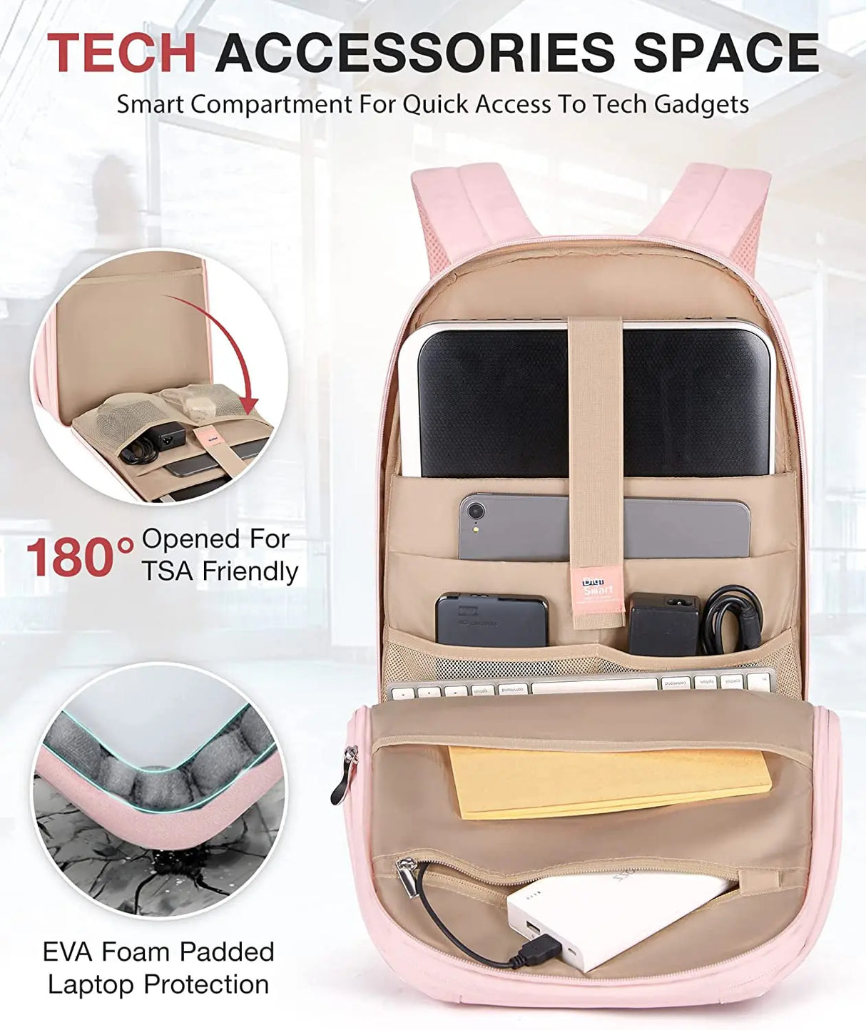 Travel Laptop Backpack Women 17.3 Inch Laptop Backpack Water Resistant Casual Daypack Large Backpack for Business Work Computer Backpack College Bookbag Women Pink