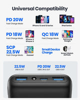 Portable Charger, 22.5W 20000Mah USB C in & Out Power Bank Fast Charging, PD 3.0+QC 4.0 LED Display Phone Battery Pack Compatible with Iphone 15 14 13 12 Pro Samsung S21 Google Ipad Tablet, Etc.