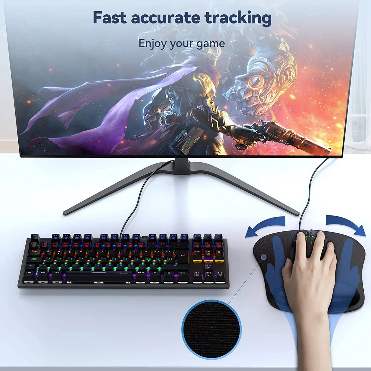 Mouse Pad with Wrist Support, Ergonomic Gaming Mouse Pad Pain Relief, Portable Comfortable Mousepad for Computer, Laptop, Office, Home and Travel, Non-Slip Base, Waterproof Surface, Black