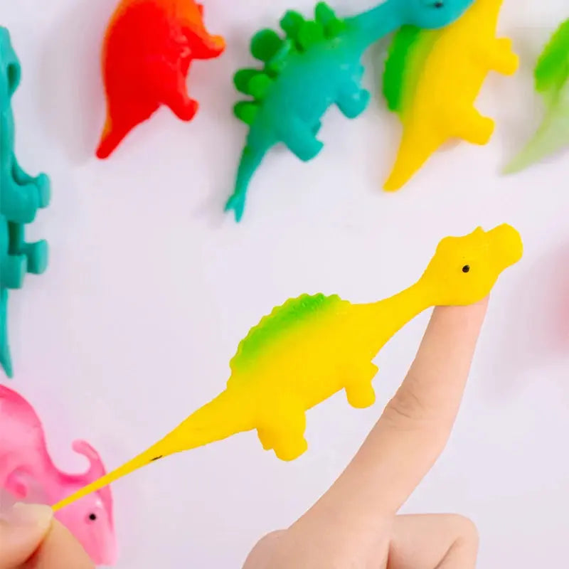 10Pcs Dinosaur Finger Catapult Decompression Toy TPR Turkey Finger Slingshot for Kids Birthday Party Favors Goodie Bag Pinata