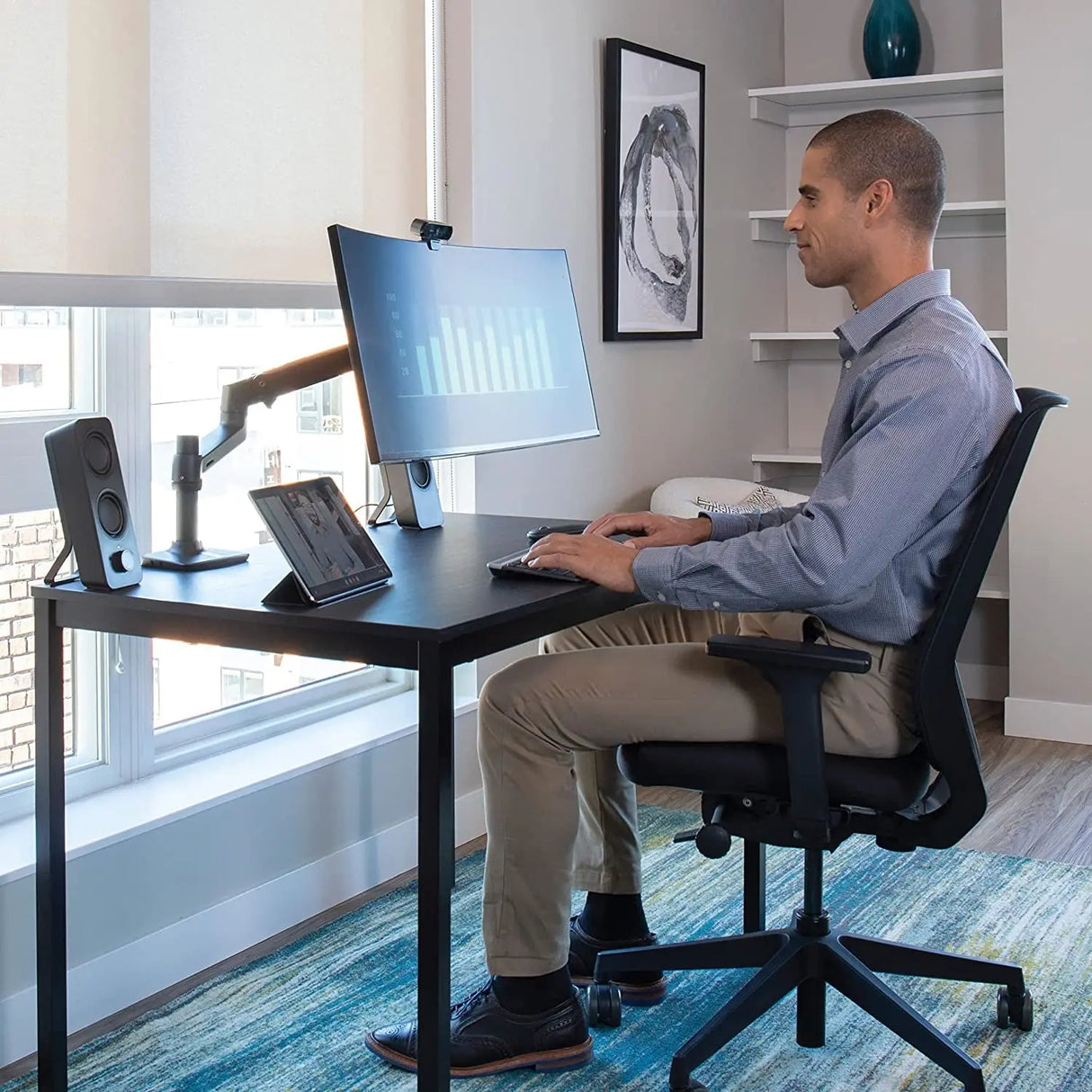 – LX Premium Monitor Arm, Single Monitor Desk Mount – Fits Flat Curved Ultrawide Computer Monitors up to 34 Inches, 7 to 25 Lbs, VESA 75X75Mm or 100X100Mm – Matte Black