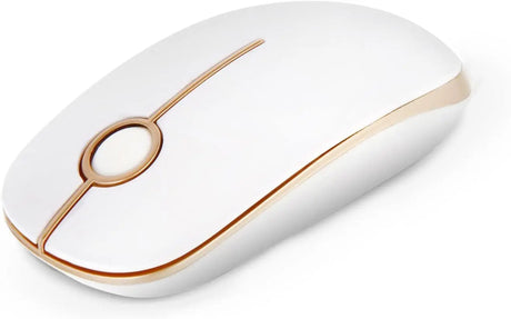 Wireless Mouse, 2.4G Slim Portable Computer Mice with Nano Receiver for Notebook, PC, Laptop, Computer (White and Gold)
