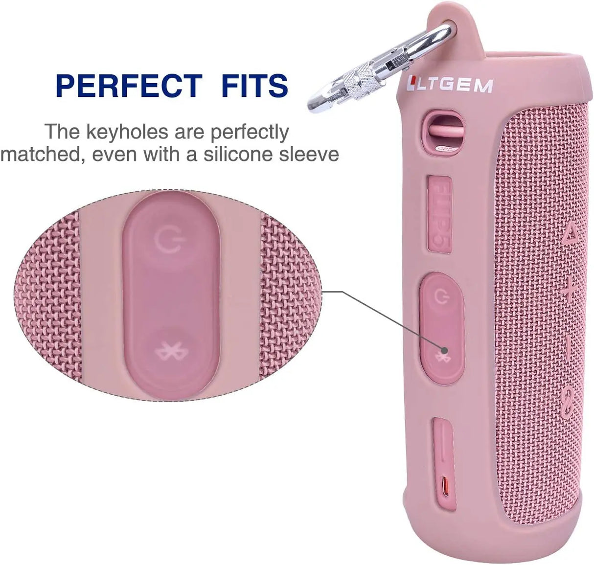 Silicone Carrying Travel Case for JBL FLIP 5 Waterproof Portable Bluetooth Speaker with Extra Carabiner - Pink