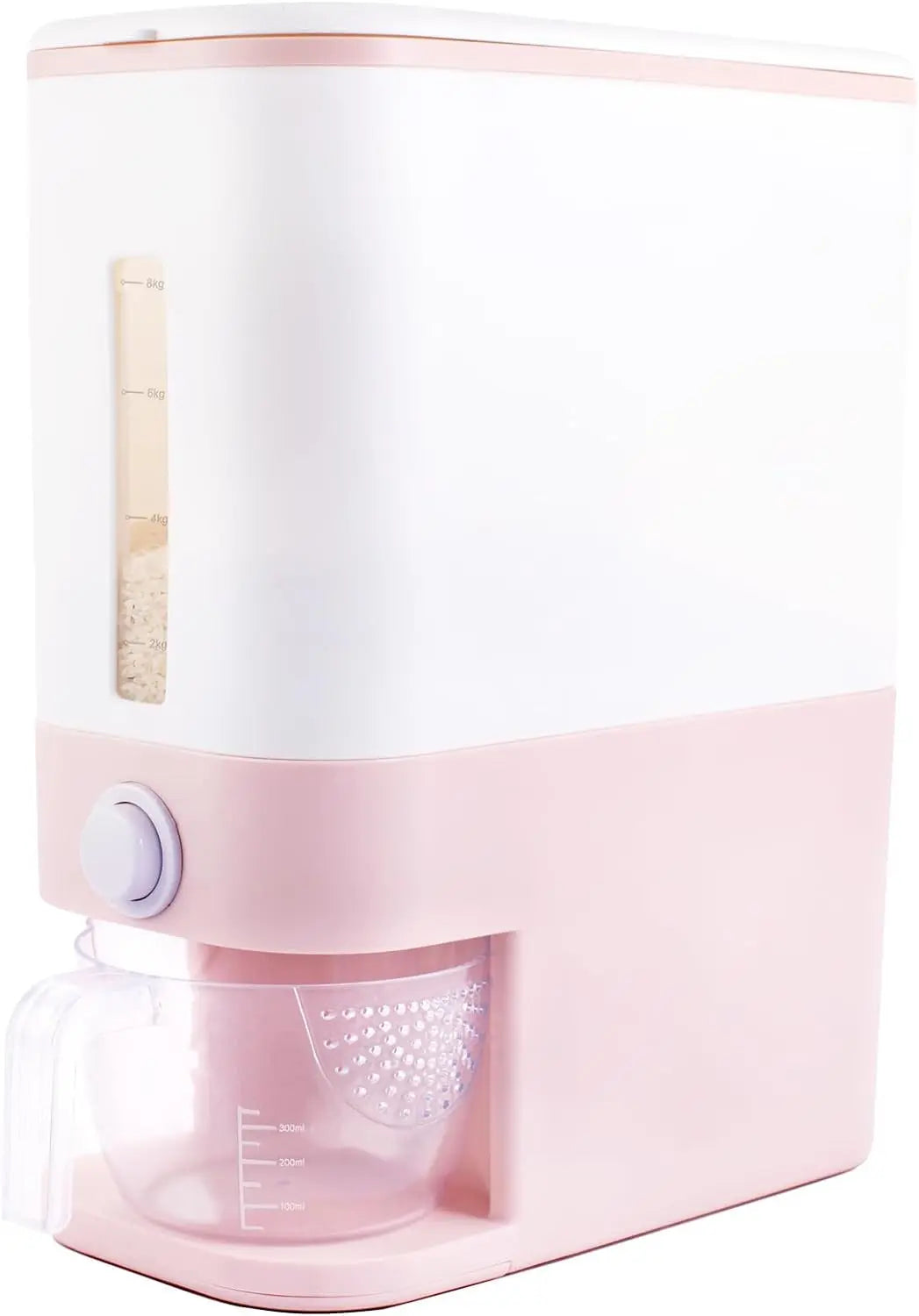 25 Lbs Pink Rice Dispenser, Plastic Food Storage Container, Large Rice Storage Container with Lid, Moisture Proof Household Cereal Dispenser Bucket, Sealed Grain Container Storage for Kitchen