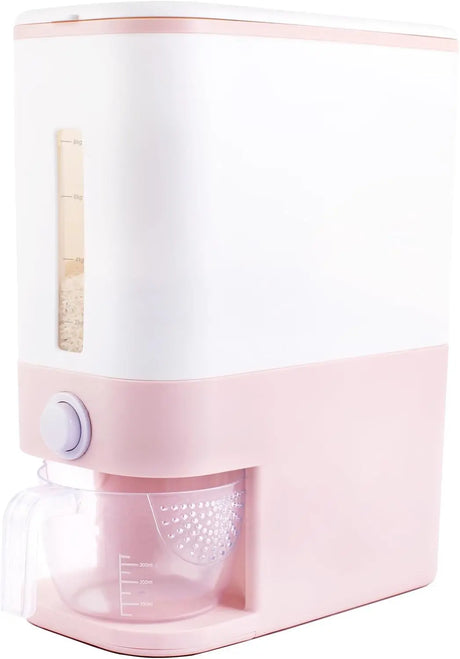 25 Lbs Pink Rice Dispenser, Plastic Food Storage Container, Large Rice Storage Container with Lid, Moisture Proof Household Cereal Dispenser Bucket, Sealed Grain Container Storage for Kitchen