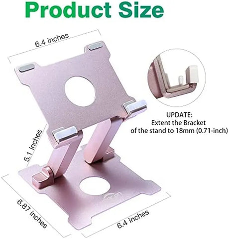 Tablet Stand,【Updated】 Adjustable Eye-Level Aluminum Solid Desktop Stand Holder,Compatible with Ipad Series,Microsoft Surface Series,Samsung,Kindle Fire,Etc.Up to 15'' Tablets-Pink