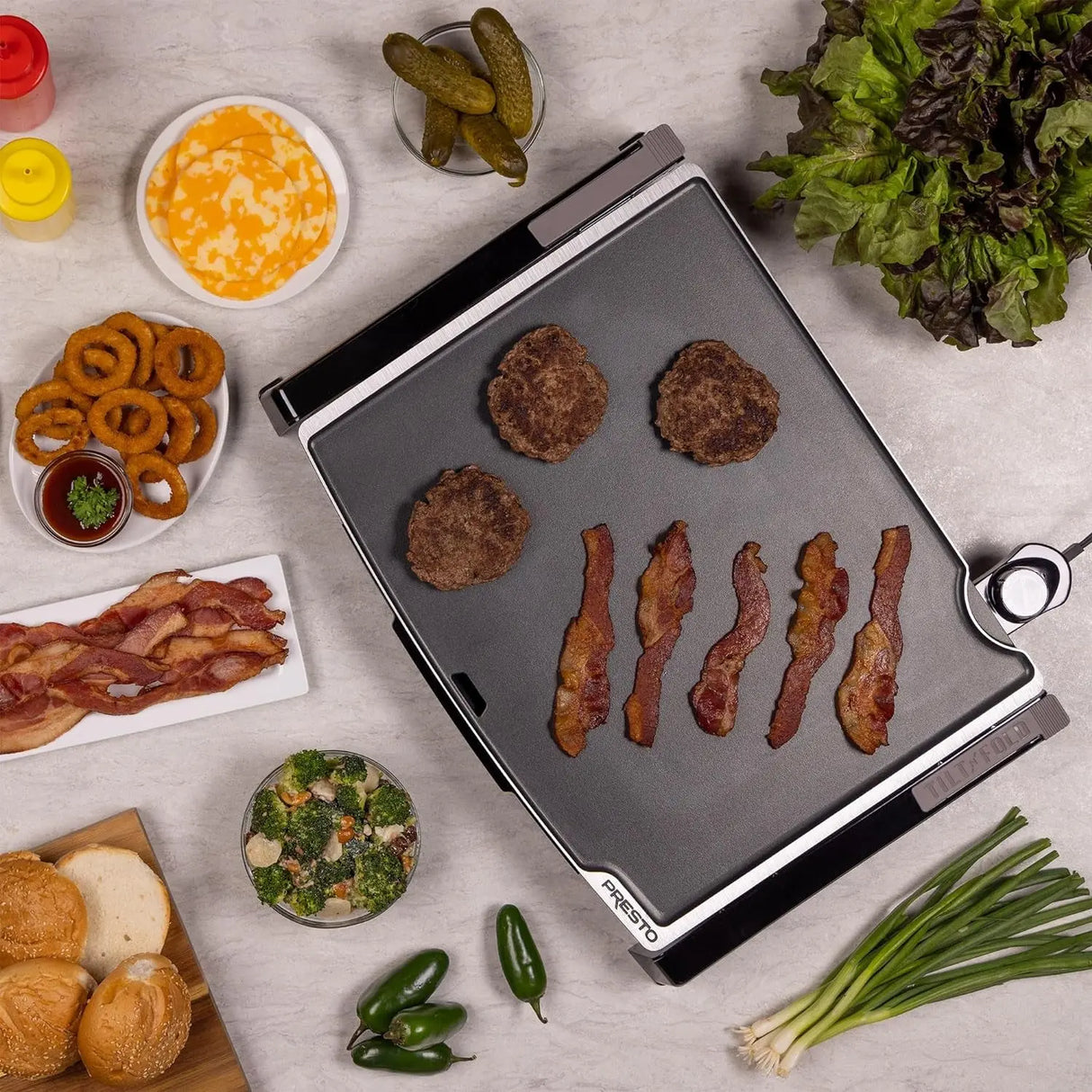 , 19" X 15" 07073 Electric Tilt-N-Fold Griddle, 19", Black