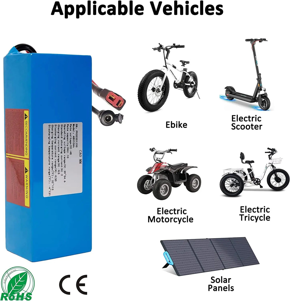 48V Battery, 10Ah/ 14AH/ 20AH Ebike Battery for 200-1200W Electric Bike Bicycle, Scooter and Other Motor
