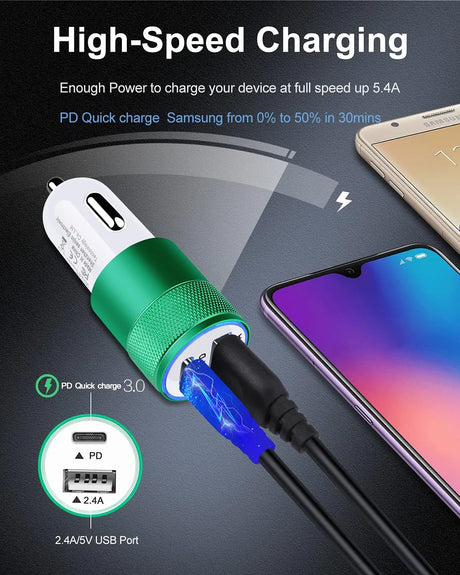 30W USB C Car Charger, Cell Phone Automobile Charger Rapid PD C Type Dual Port Cigarette Lighter Adapter Automotive Cig Slot Cargador Carro Ultra-Fast Charging for Iphone, Ipad, Samsung, LG, Moto