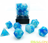 Bescon Gemini Glowing Polyhedral Dice 7Pcs Set ICY Rocks, Luminous RPG Dice Set D4 D6 D8 D10 D12 D20 D%, Brick Box Packaging