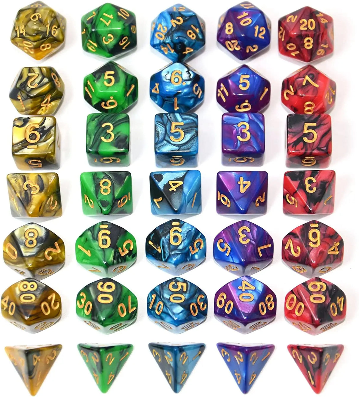 5 X 7-Die Double-Colors Polyhedral Dice Sets with Pouches for D&D DND RPG MTG Dungeon and Dragons Table Board Roll Playing Games D4 D6 D8 D10 D% D12 D20