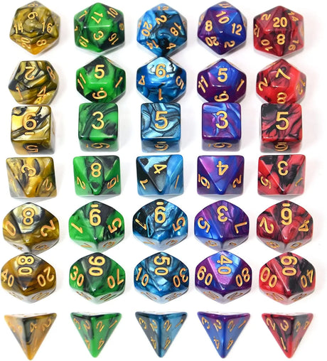 5 X 7-Die Double-Colors Polyhedral Dice Sets with Pouches for D&D DND RPG MTG Dungeon and Dragons Table Board Roll Playing Games D4 D6 D8 D10 D% D12 D20