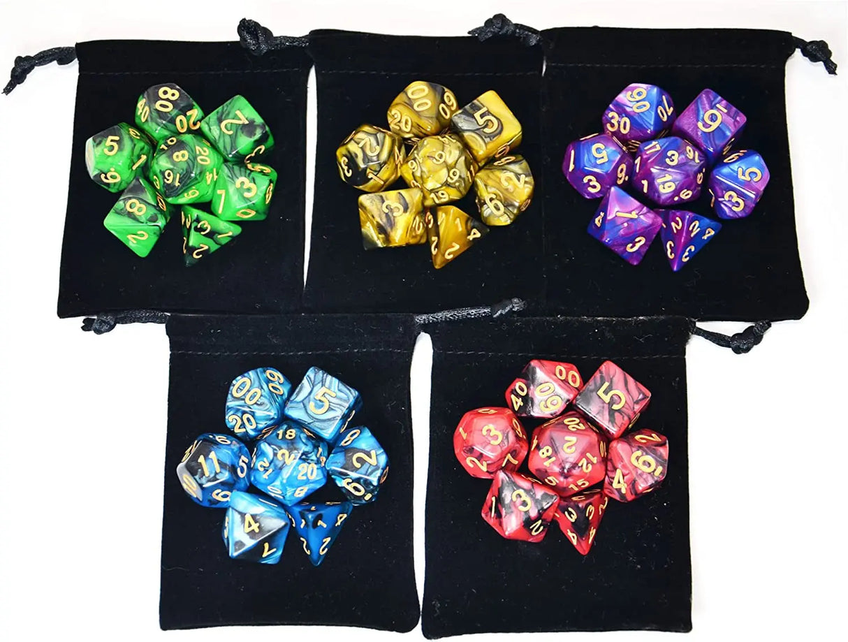5 X 7-Die Double-Colors Polyhedral Dice Sets with Pouches for D&D DND RPG MTG Dungeon and Dragons Table Board Roll Playing Games D4 D6 D8 D10 D% D12 D20