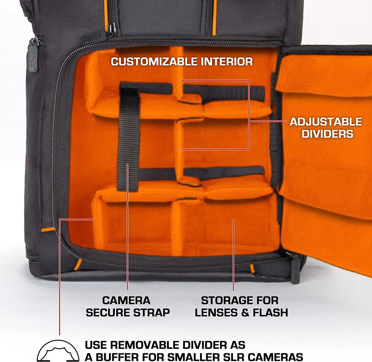 DSLR Camera Backpack Case - 15.6 Inch Laptop Compartment, Padded Custom Dividers, Tripod Holder, Rain Cover, Long-Lasting Durability and Storage Pockets - Compatible with Many Dslrs (Orange)