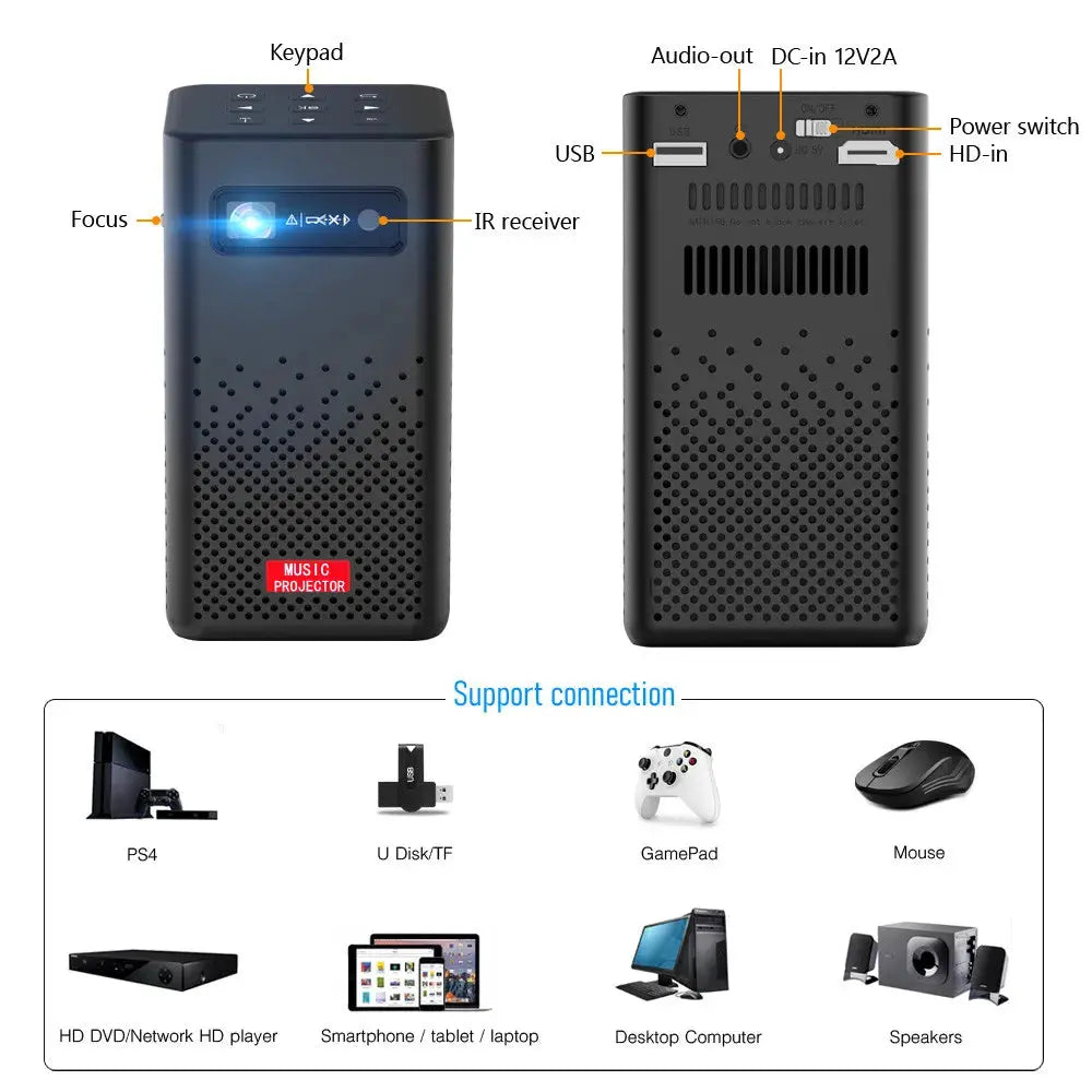 Android Smart Projector WIFI 5G LED DLP 1080P HD 4K Bluetooth 3D Projector on the Same Screen for Mobile and Tablet
