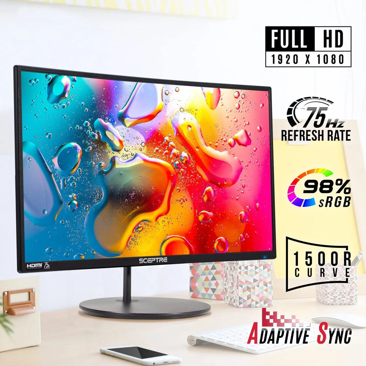 Curved 24-Inch Gaming Monitor 1080P R1500 98% Srgb HDMI X2 VGA Build-In Speakers, VESA Wall Mount Machine Black (C248W-1920RN Series)