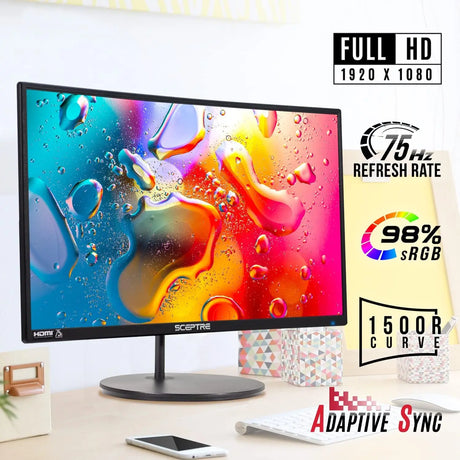 Curved 24-Inch Gaming Monitor 1080P R1500 98% Srgb HDMI X2 VGA Build-In Speakers, VESA Wall Mount Machine Black (C248W-1920RN Series)
