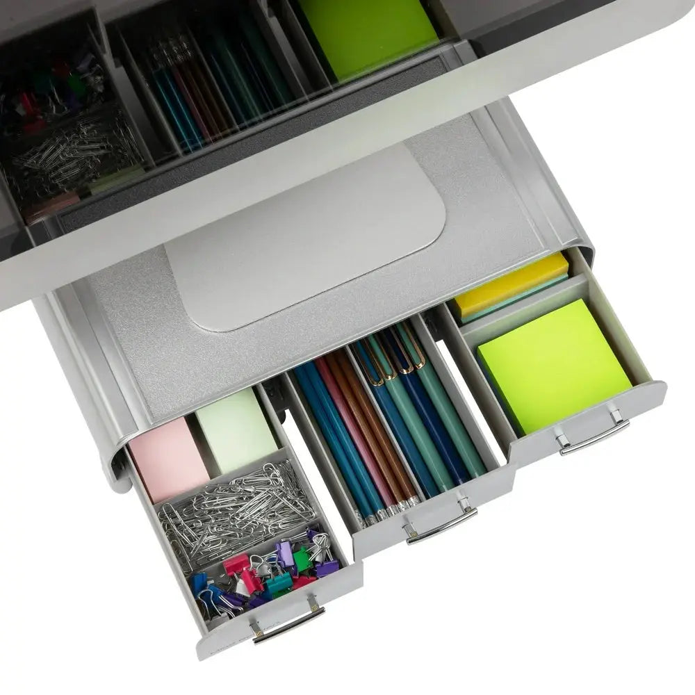 Plastic PC, Laptop Imac, Monitor Stand with Three Drawer Desk Organizer, Silver
