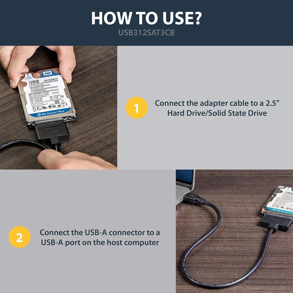 USB 3.1 to 2.5" SATA Hard Drive Adapter - USB 3.1 Gen 2 10Gbps with UASP External HDD/SSD Storage Converter (USB312SAT3CB)