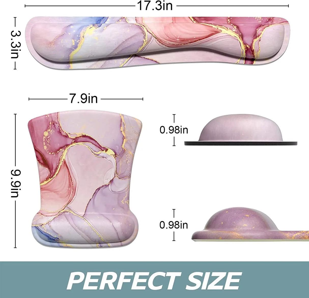 Mouse Pad Wrist Support Keyboard Wrist Rest Pad Ergonomic Mousepad Non-Slip Memory Foam Keyboard Pad Easy Typing Pain Relief Perfect for PC Laptop Gaming Office,Pretty Pink Marble
