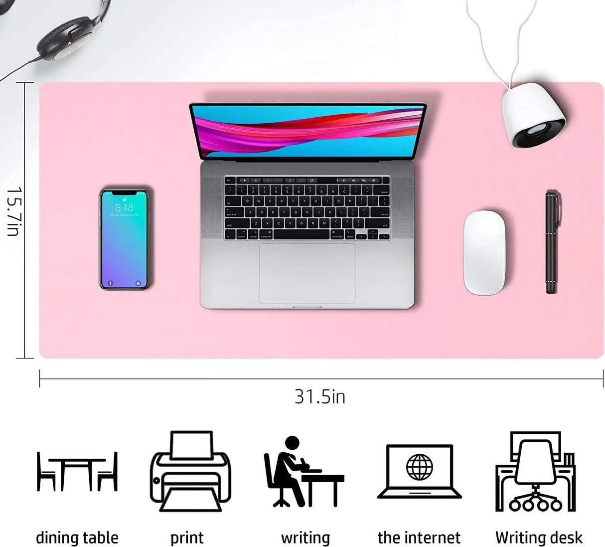 Leather Desk Pad Protector,Mouse Pad,Office Desk Mat, Non-Slip PU Leather Desk Blotter,Laptop Desk Pad,Waterproof Desk Writing Pad for Office and Home (31.5" X 15.7", Fairy Pink)