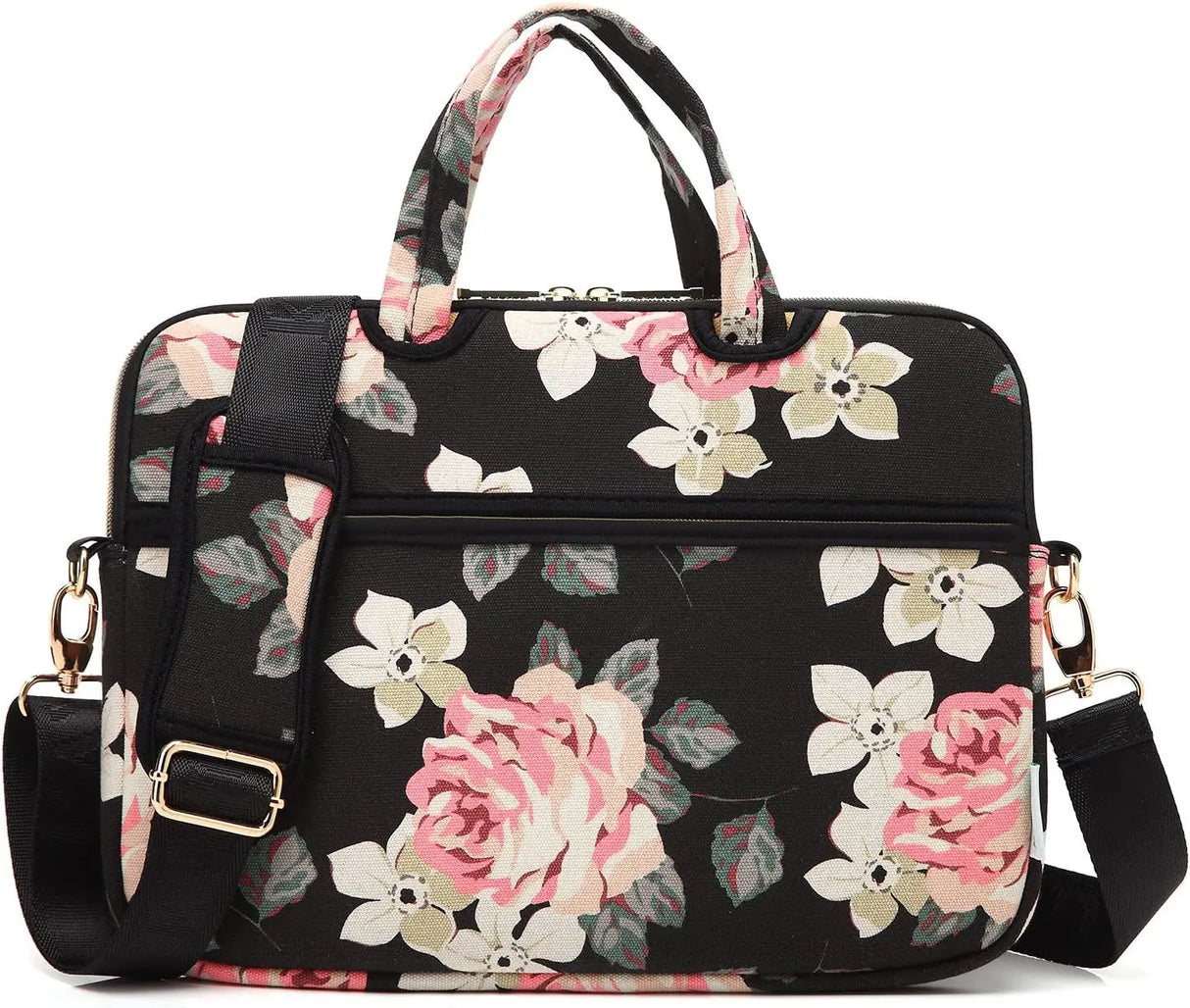 Black Rose Patten Water-Resistant Laptop Shoulder Messenger Bag Case Sleeve for 15 Inch 15.6 Inch Laptop,Laptop Briefcase