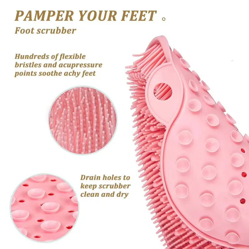 2 PCS Exfoliating Shower Massage Scraper Back Massage Brush Silicone Foot Scrubber Suction Cup Non-Slip Bath Mat Body Cleansing